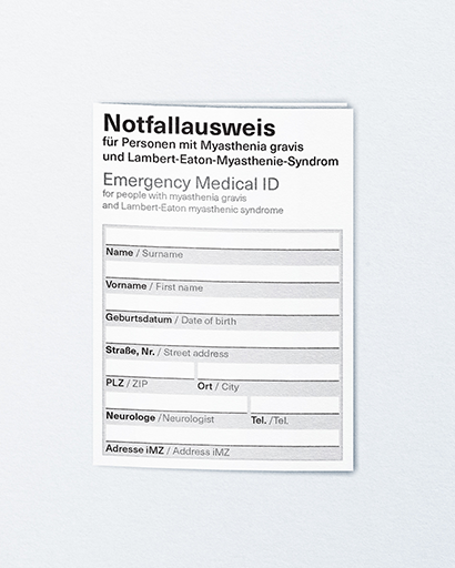 Notfallausweis für Myasthenia gravis und das Lambert-Eaton-Myasthenie-Syndrom